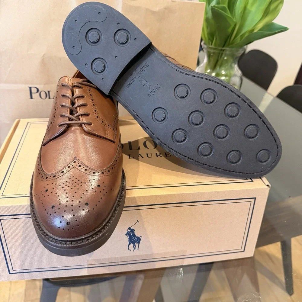 Polo Ralph Lauren Asher Wingtip Brogue Oxford Dress Shoe Men's 12D Brown NIB